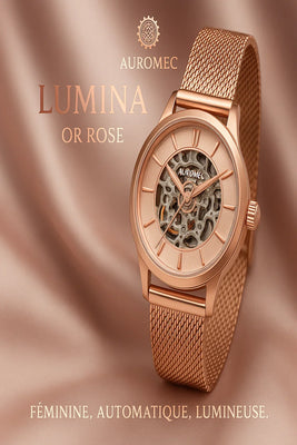 AUROMEC Lumina Or Rose – Montre Squelette Féminine Automatique